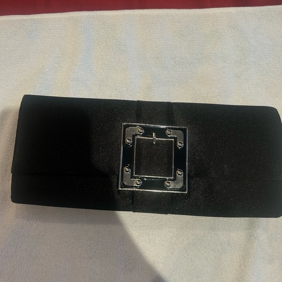 Black satin with silver buckle clutch bag - Picture 5 of 5